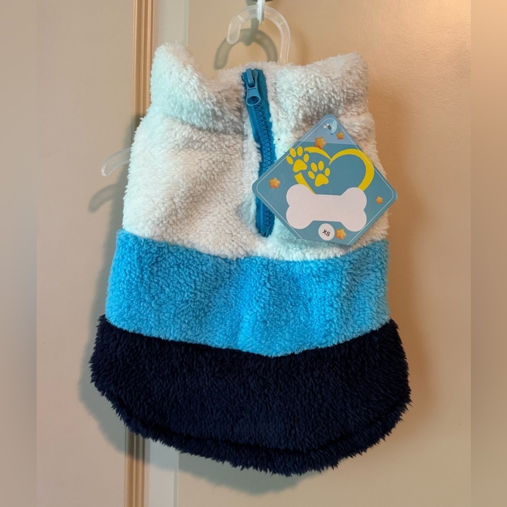Dog PET JACKET Fleece Colorblock Vest - Blue and White